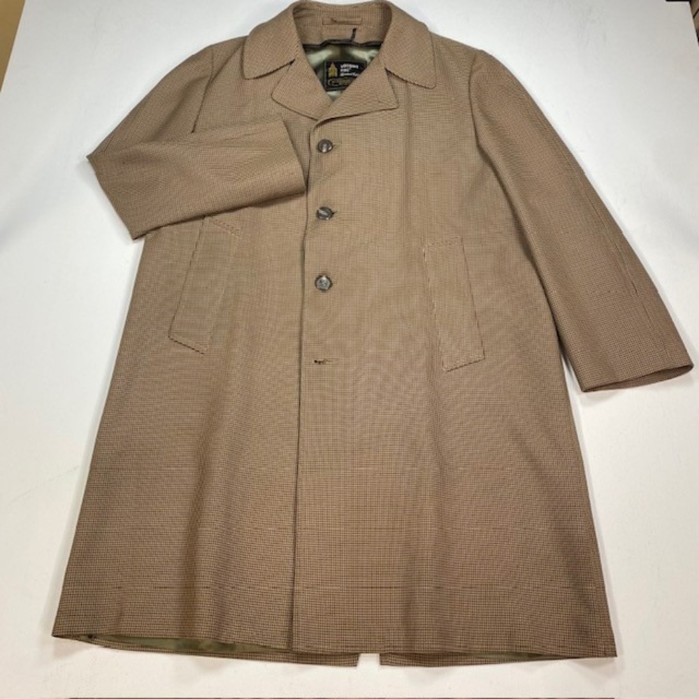 London Fog Mens 42 Reg Overcoat Tan Houndstooth Imaginit Vintage Car Coat 42R